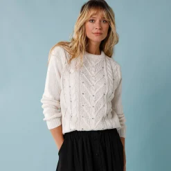 Feestoutfits Dames|Trui En Vest<Blancheporte Trui voor kleine lengtes met kabels en strassen ecru