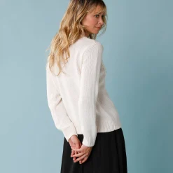 Feestoutfits Dames|Trui En Vest<Blancheporte Trui voor kleine lengtes met kabels en strassen ecru