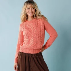 Feestoutfits Dames|Trui En Vest<Blancheporte Trui voor kleine lengtes met kabels en strassen perzik