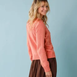 Feestoutfits Dames|Trui En Vest<Blancheporte Trui voor kleine lengtes met kabels en strassen perzik