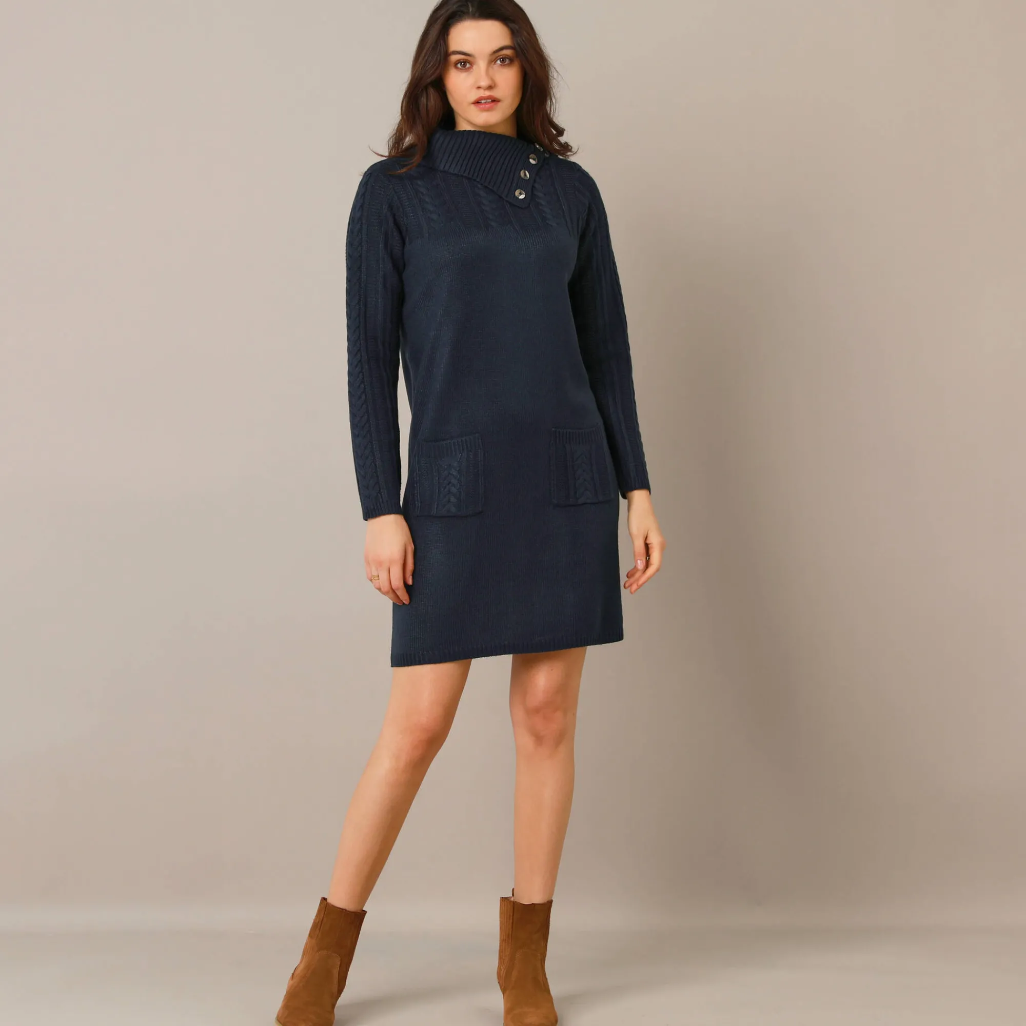 Jurk<Blancheporte Trui-jurk in kabeltricot marine