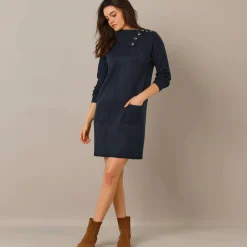 Jurk<Blancheporte Trui-jurk in kabeltricot marine