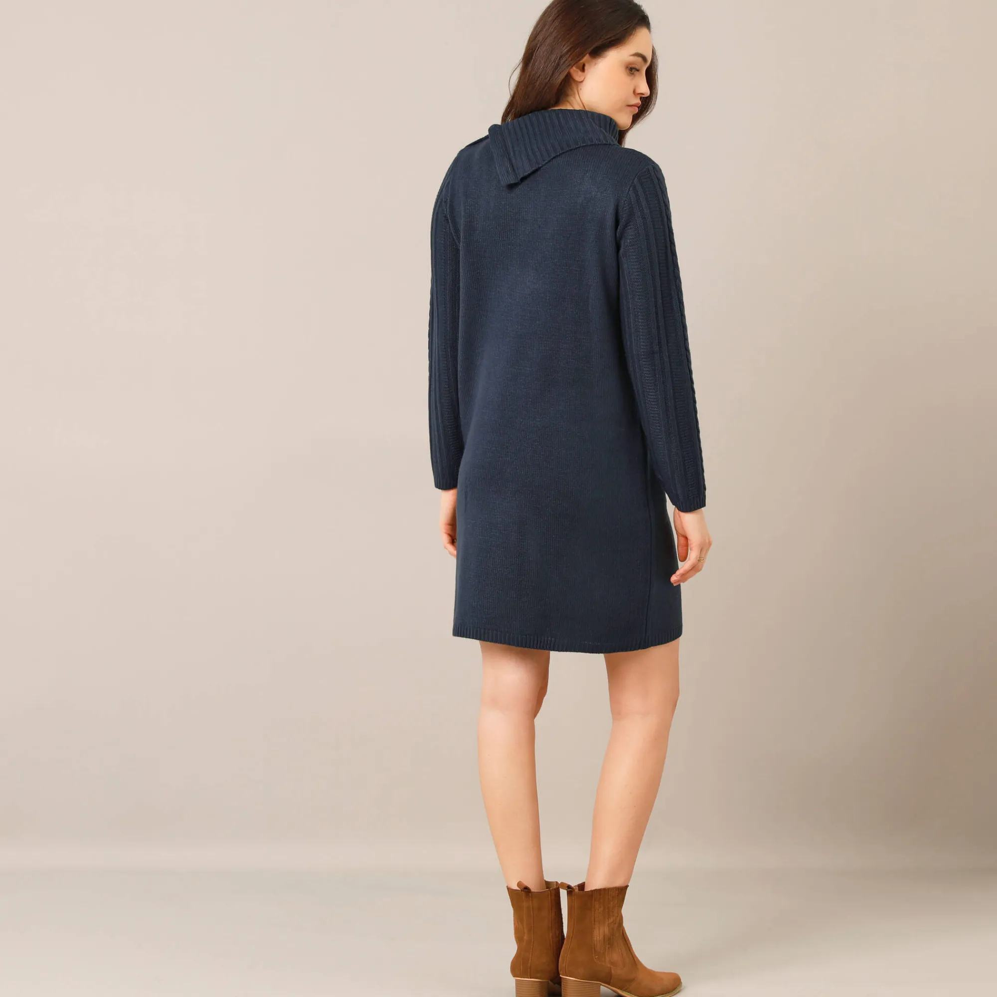Jurk<Blancheporte Trui-jurk in kabeltricot marine