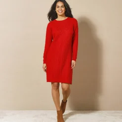 Jurk<Blancheporte Trui-jurk in kabeltricot rood