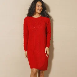Jurk<Blancheporte Trui-jurk in kabeltricot rood
