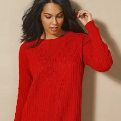 Jurk<Blancheporte Trui-jurk in kabeltricot rood