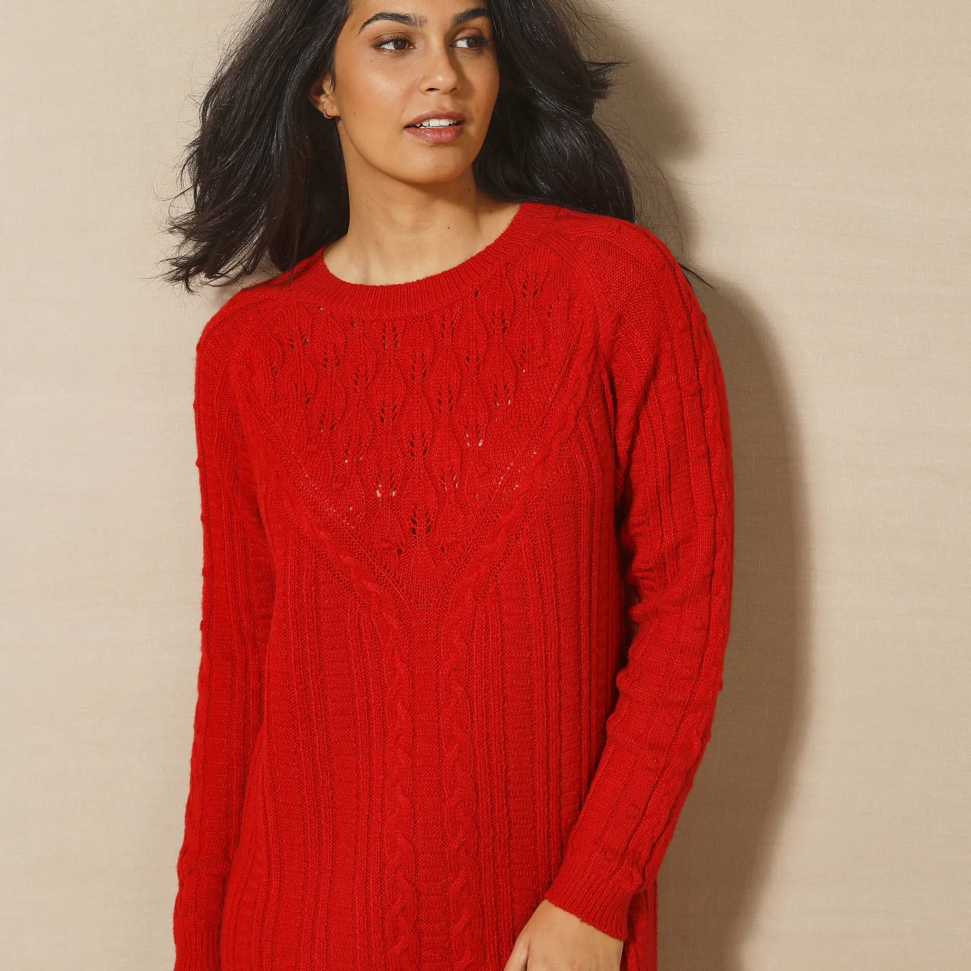 Jurk<Blancheporte Trui-jurk in kabeltricot rood