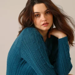 Jurk<Blancheporte Trui-jurk in kabeltricot pauwblauw