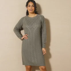 Jurk<Blancheporte Trui-jurk in kabeltricot kaki