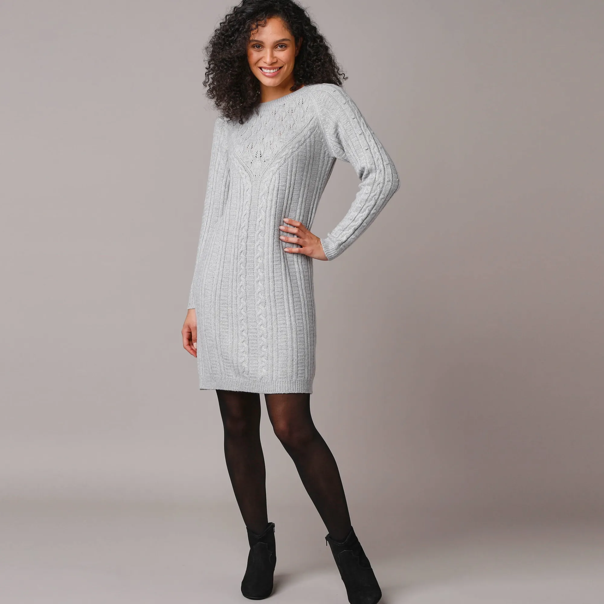Jurk<Blancheporte Trui-jurk in kabeltricot chiné grijs