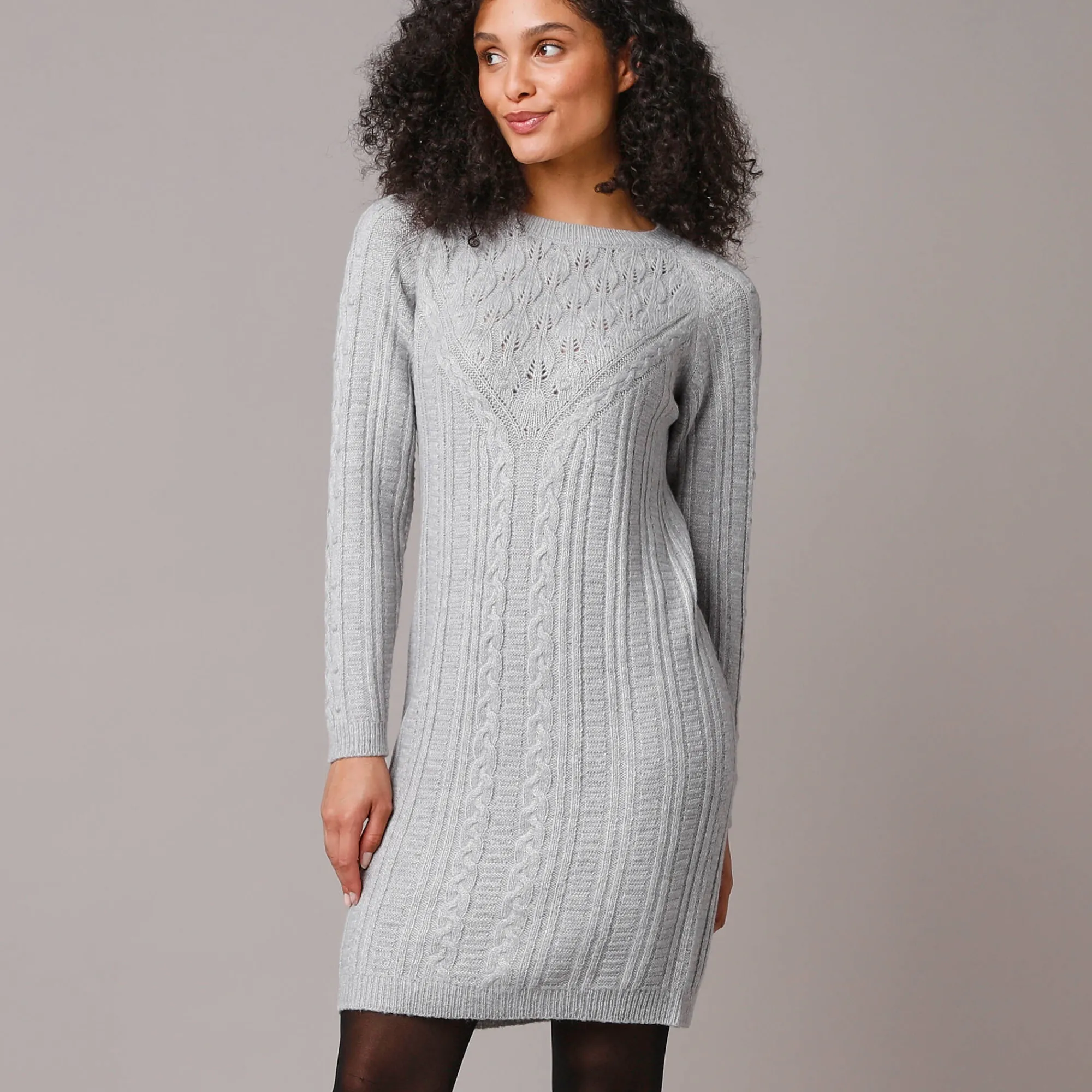 Jurk<Blancheporte Trui-jurk in kabeltricot chiné grijs