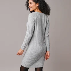Jurk<Blancheporte Trui-jurk in kabeltricot chiné grijs