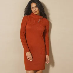 Jurk<Blancheporte Trui-jurk in kabeltricot donkeroranje