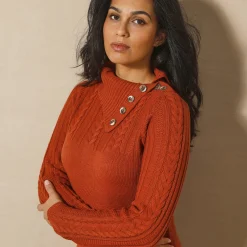 Jurk<Blancheporte Trui-jurk in kabeltricot donkeroranje