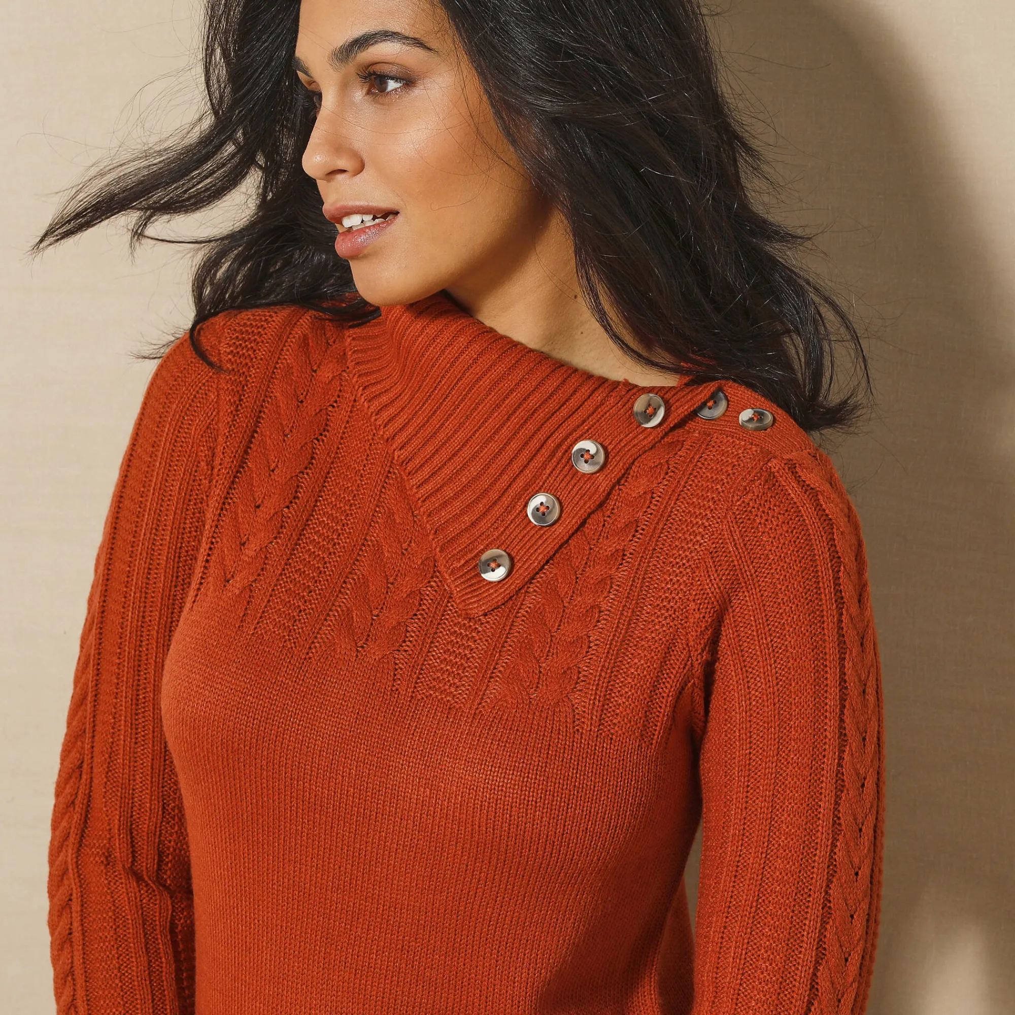 Jurk<Blancheporte Trui-jurk in kabeltricot donkeroranje