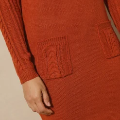 Jurk<Blancheporte Trui-jurk in kabeltricot donkeroranje