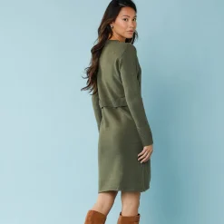 Jurk<Blancheporte Trui-jurk in wikkelstijl, kleine lengtes kaki