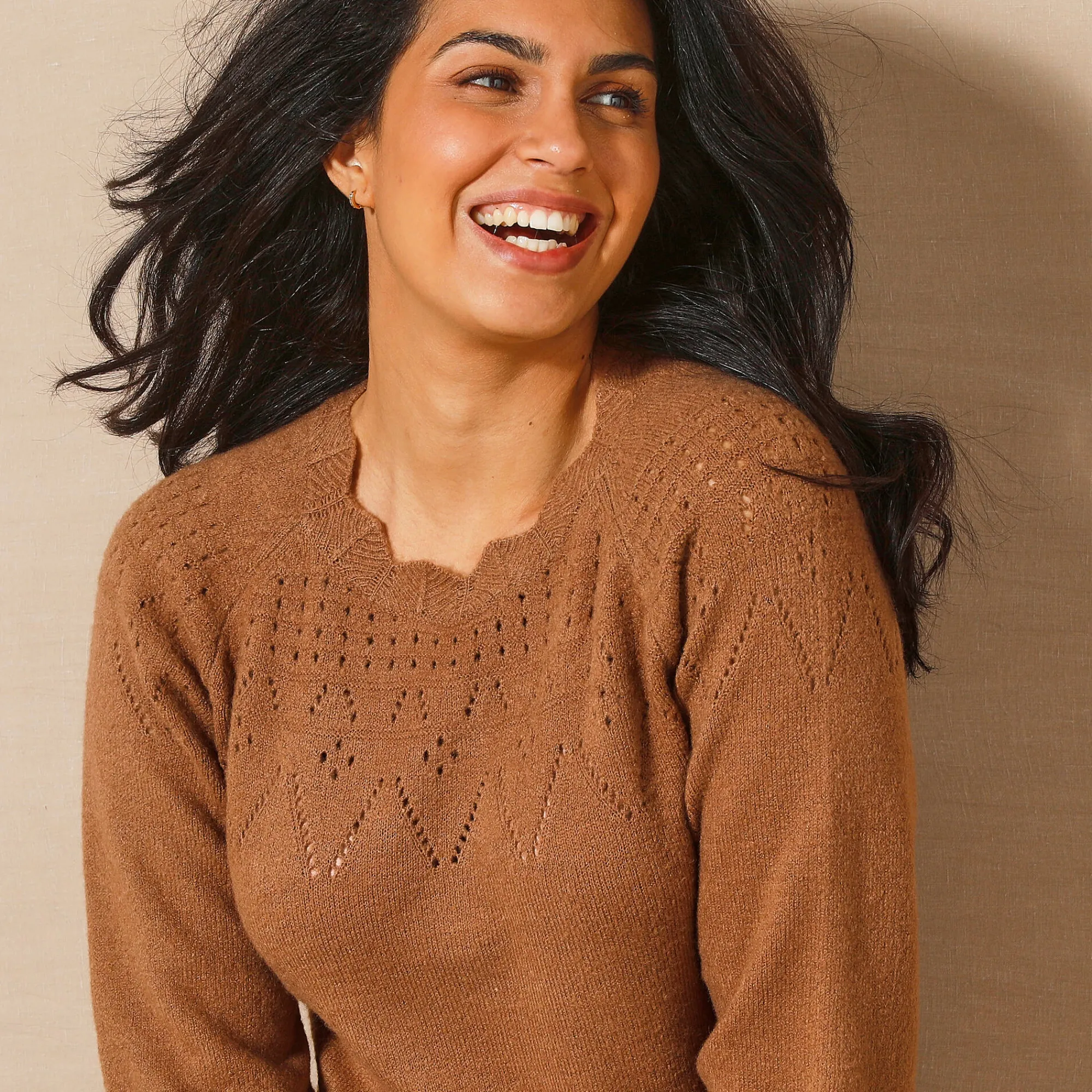 Jurk<Blancheporte Trui-jurk met geschulpte afwerking, fantasietricot hazelnootbruin
