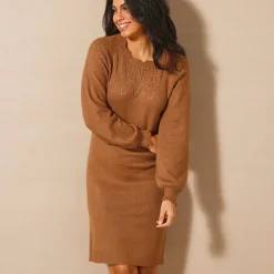 Jurk<Blancheporte Trui-jurk met geschulpte afwerking, fantasietricot hazelnootbruin