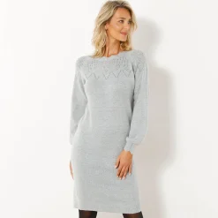 Jurk<Blancheporte Trui-jurk met geschulpte afwerking, fantasietricot chiné grijs
