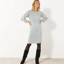 Jurk<Blancheporte Trui-jurk met geschulpte afwerking, fantasietricot chiné grijs