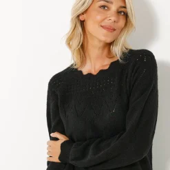 Jurk<Blancheporte Trui-jurk met geschulpte afwerking, fantasietricot zwart