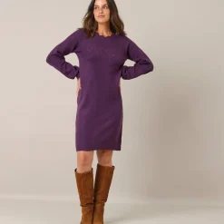 Jurk<Blancheporte Trui-jurk met geschulpte afwerking, fantasietricot pruim