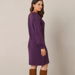 Jurk<Blancheporte Trui-jurk met geschulpte afwerking, fantasietricot pruim