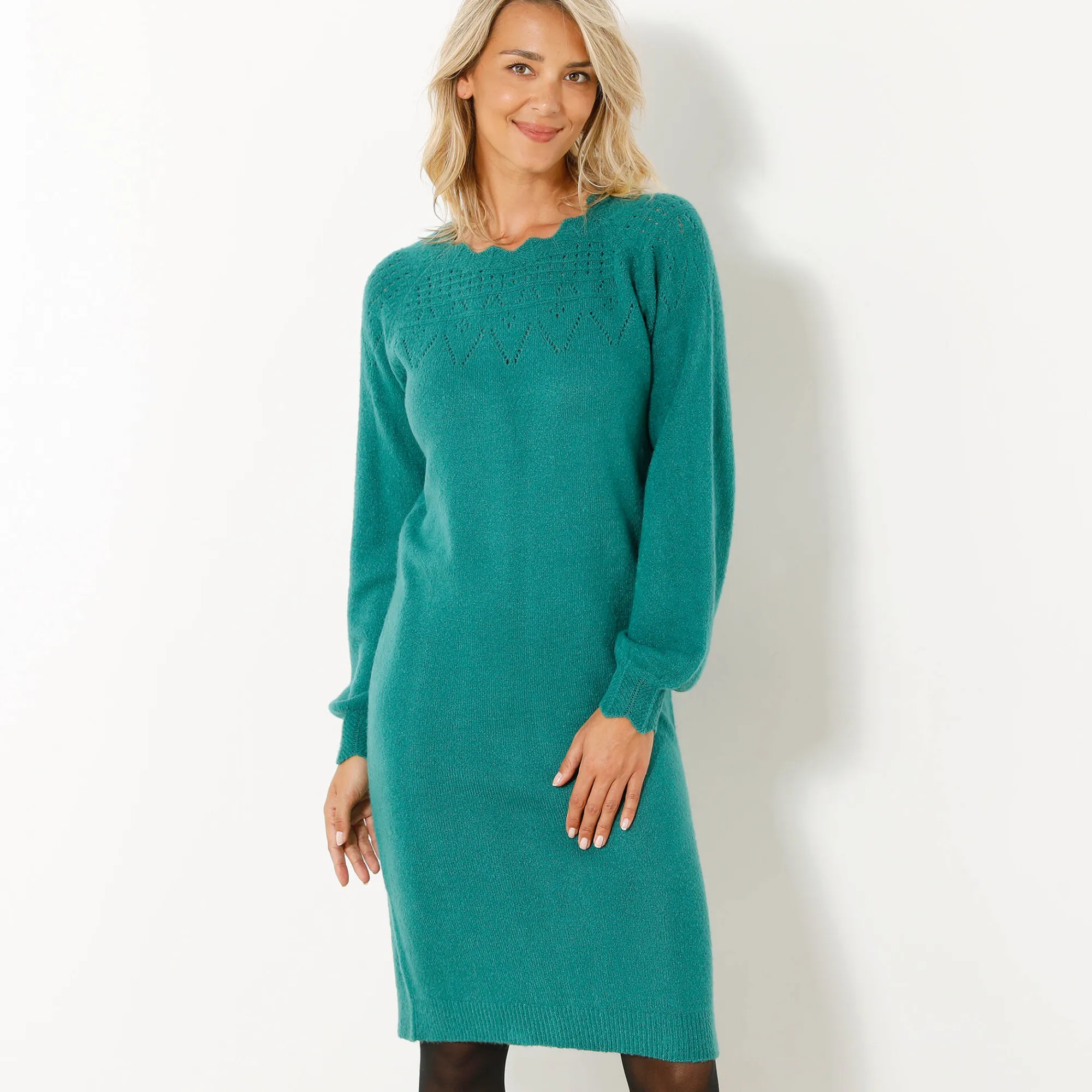 Jurk<Blancheporte Trui-jurk met geschulpte afwerking, fantasietricot smaragdgroen