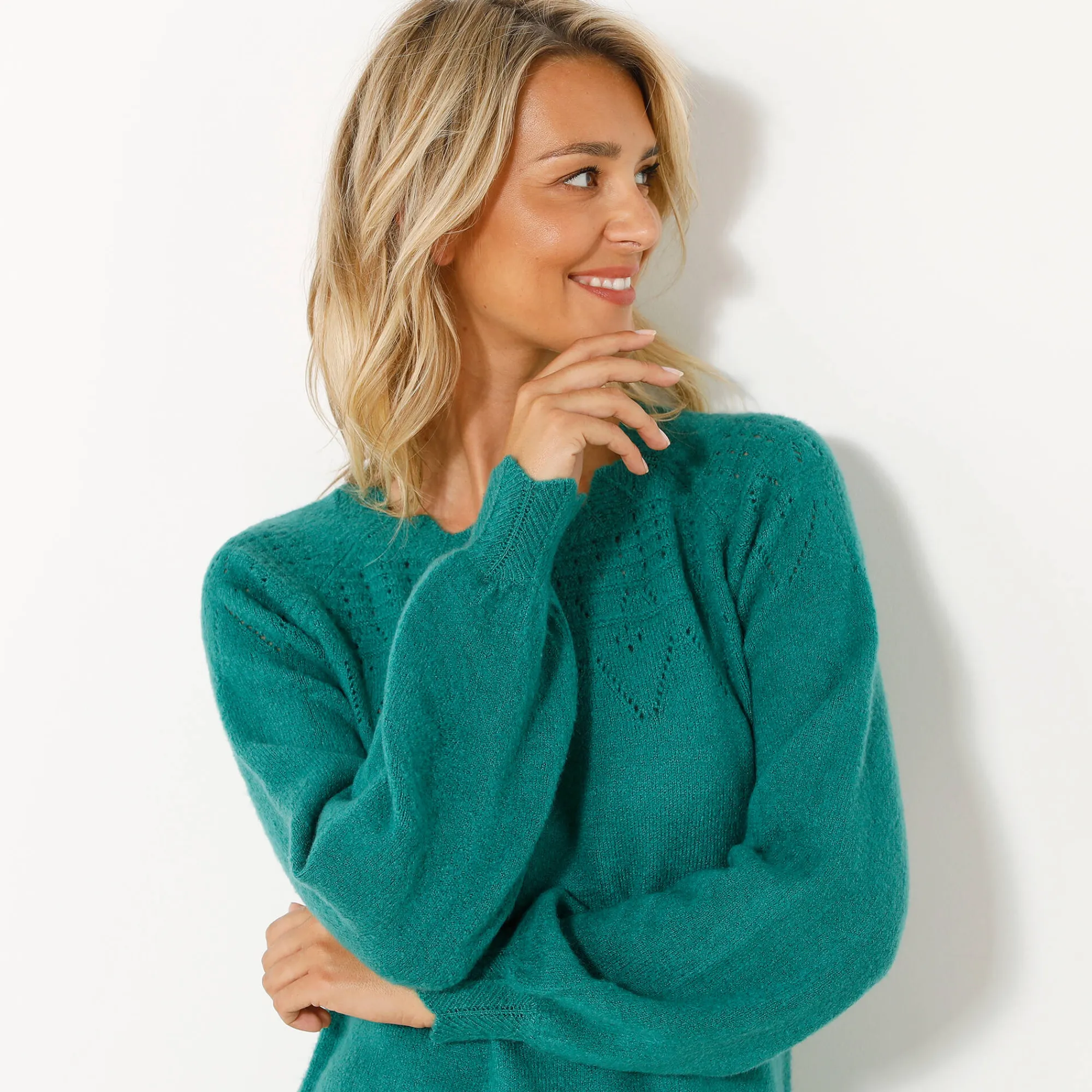 Jurk<Blancheporte Trui-jurk met geschulpte afwerking, fantasietricot smaragdgroen
