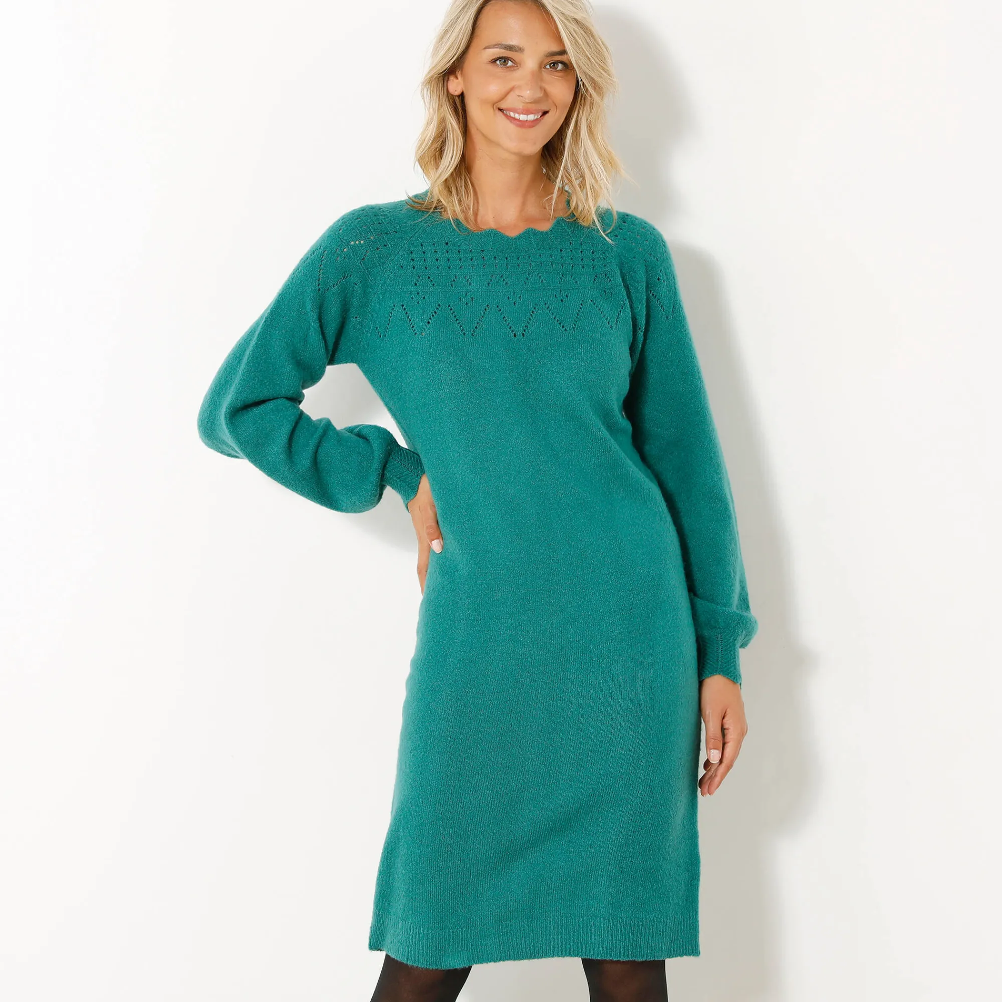 Jurk<Blancheporte Trui-jurk met geschulpte afwerking, fantasietricot smaragdgroen
