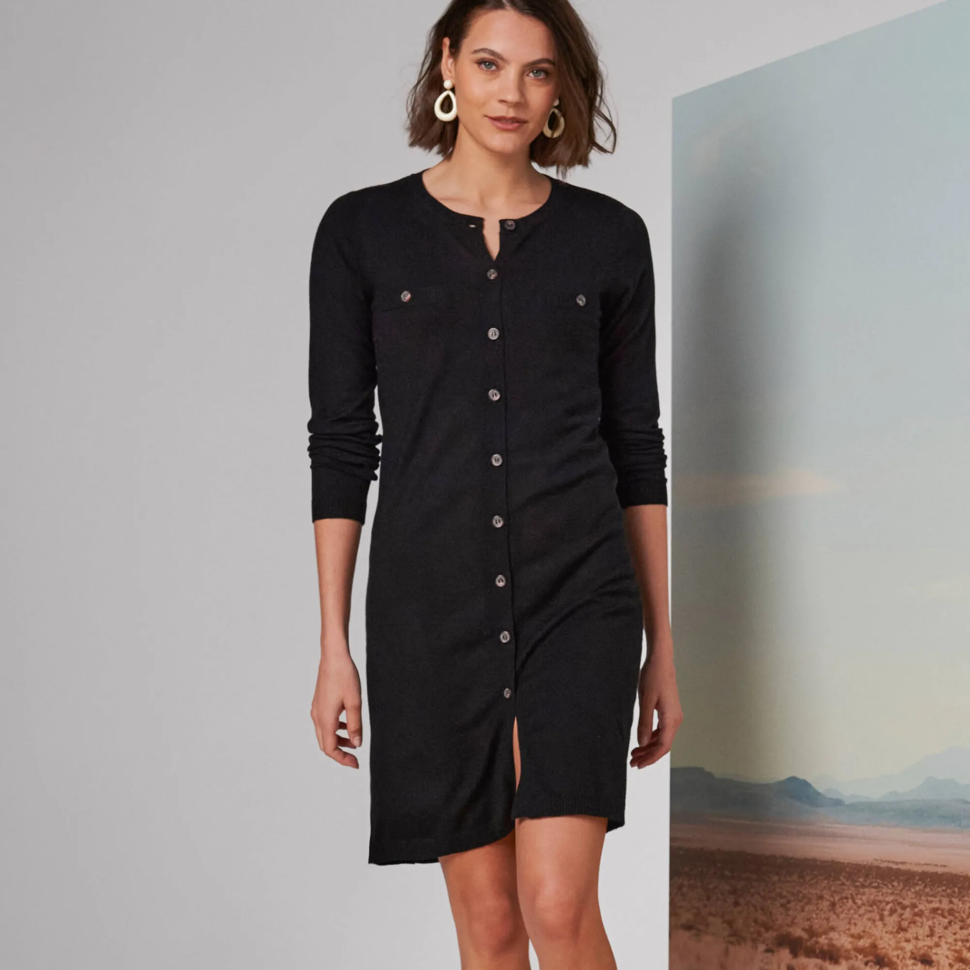 Jurk<Blancheporte Trui-jurk met knoopsluiting, lange mouwen zwart