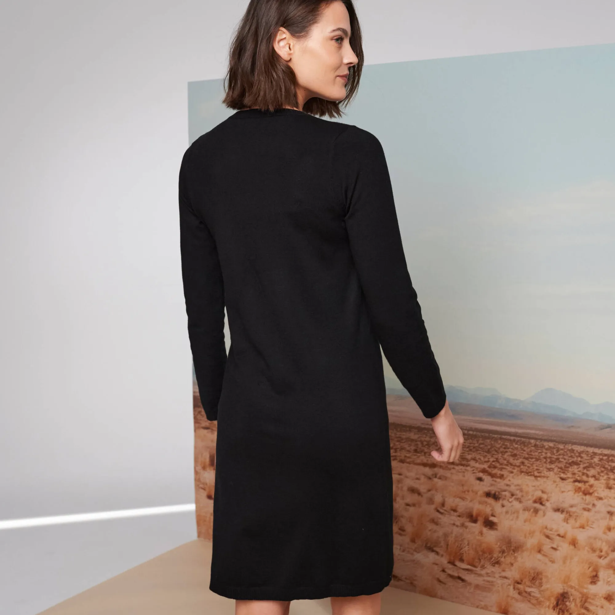 Jurk<Blancheporte Trui-jurk met knoopsluiting, lange mouwen zwart