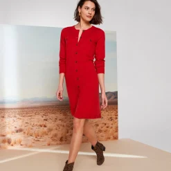 Jurk<Blancheporte Trui-jurk met knoopsluiting, lange mouwen donkerrood