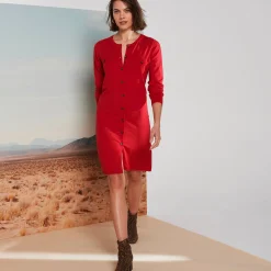 Jurk<Blancheporte Trui-jurk met knoopsluiting, lange mouwen donkerrood