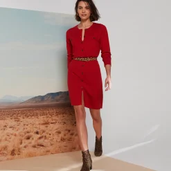 Jurk<Blancheporte Trui-jurk met knoopsluiting, lange mouwen donkerrood