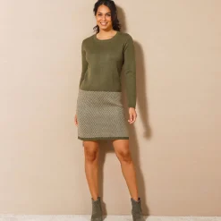 Jurk<Blancheporte Trui-jurk, onderkant in jacquard kaki / goudkleurig