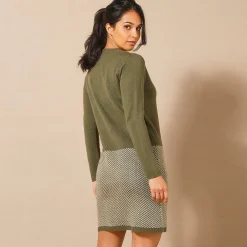 Jurk<Blancheporte Trui-jurk, onderkant in jacquard kaki / goudkleurig
