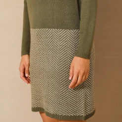 Jurk<Blancheporte Trui-jurk, onderkant in jacquard kaki / goudkleurig