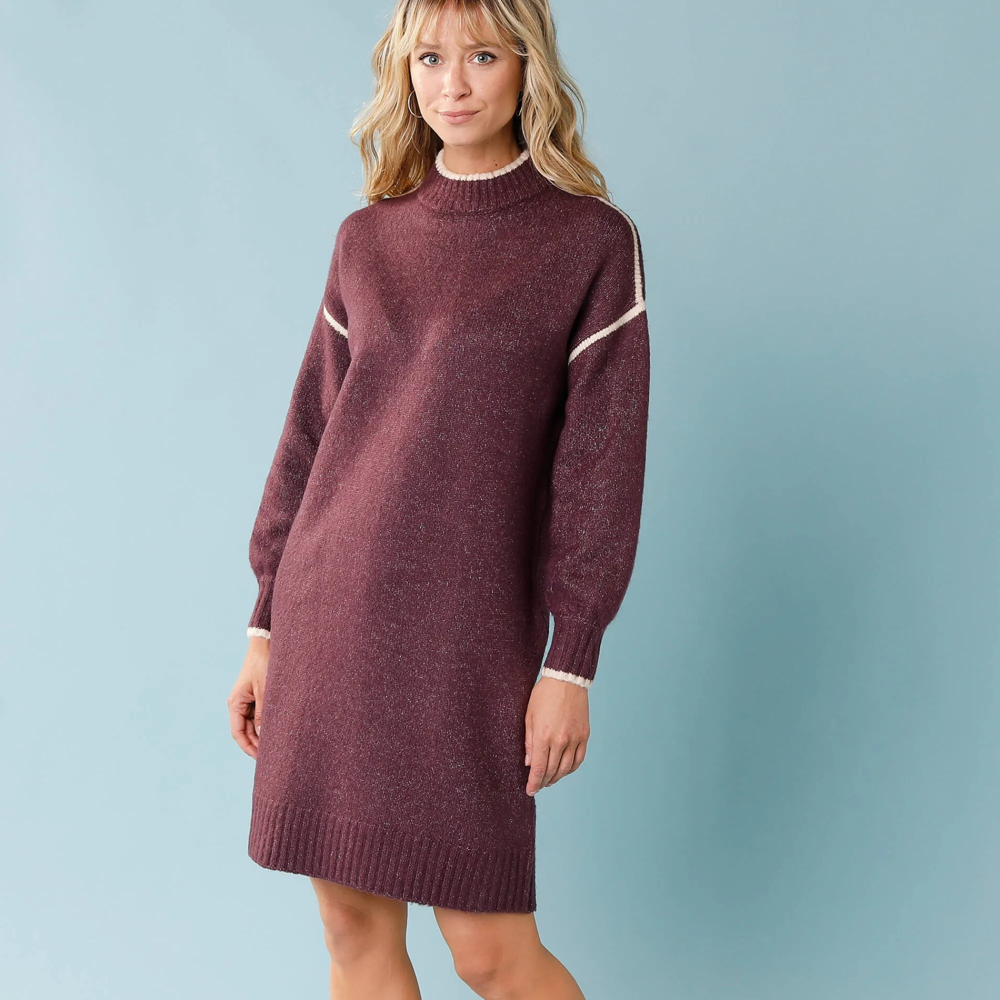 Jurk<Blancheporte Trui-jurk voor kleine lengtes, contrasterende strepen bordeaux