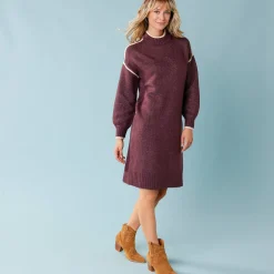 Jurk<Blancheporte Trui-jurk voor kleine lengtes, contrasterende strepen bordeaux