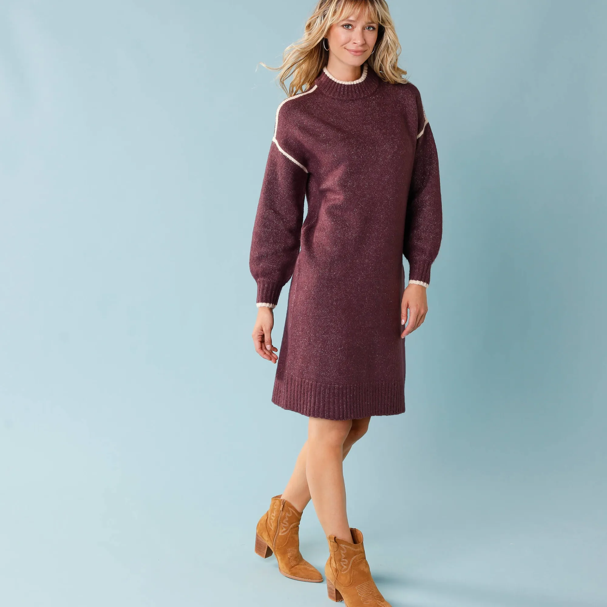 Jurk<Blancheporte Trui-jurk voor kleine lengtes, contrasterende strepen bordeaux