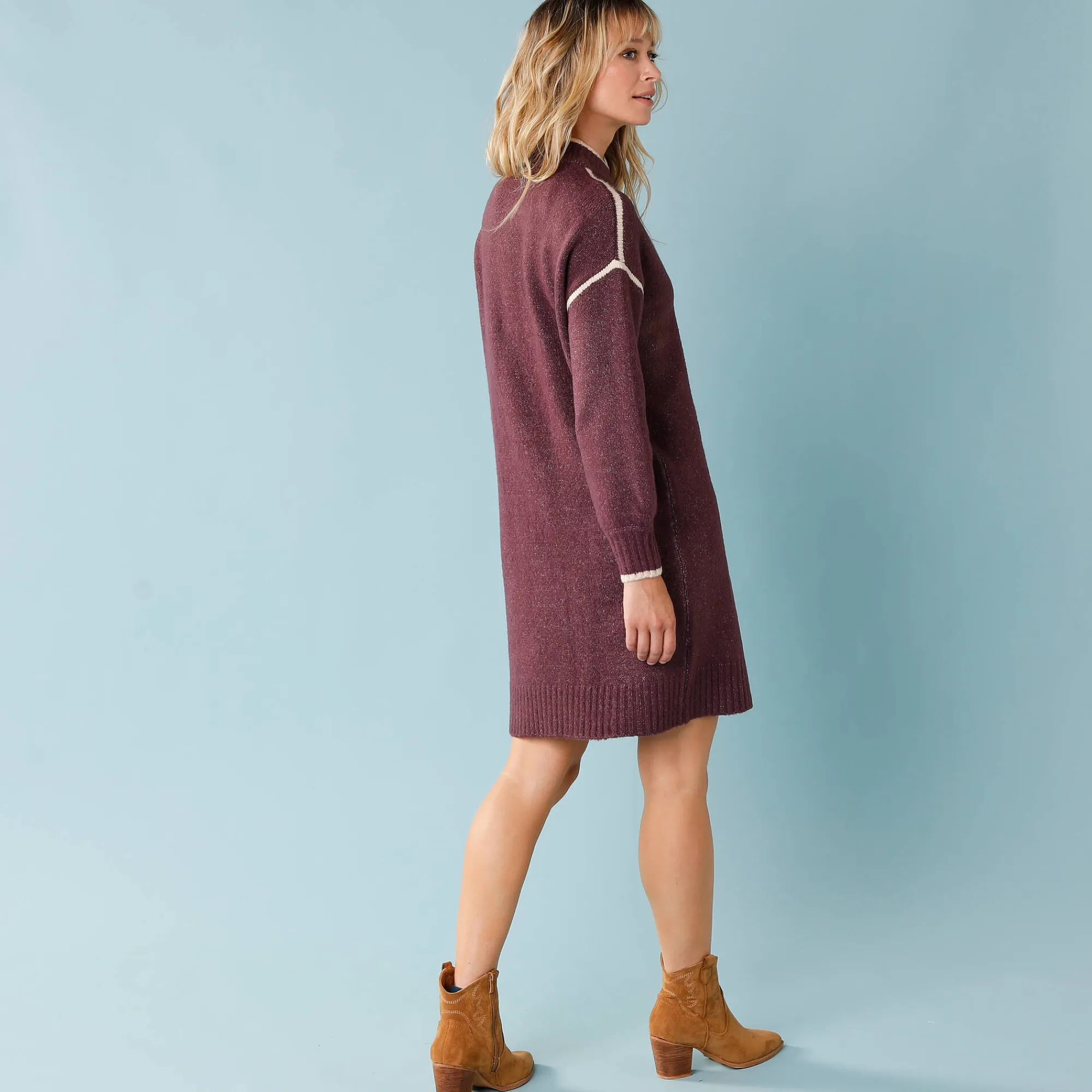 Jurk<Blancheporte Trui-jurk voor kleine lengtes, contrasterende strepen bordeaux