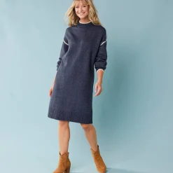 Jurk<Blancheporte Trui-jurk voor kleine lengtes, contrasterende strepen indigo
