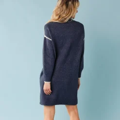 Jurk<Blancheporte Trui-jurk voor kleine lengtes, contrasterende strepen indigo