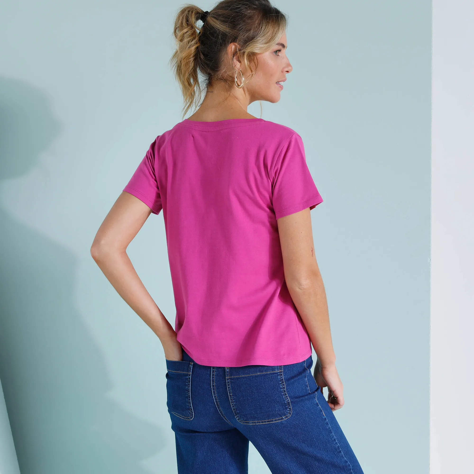 T-Shirt En Topje<Blancheporte T-shirt col V imprimé doré Indisch roze