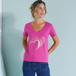 T-Shirt En Topje<Blancheporte T-shirt col V imprimé doré Indisch roze