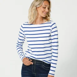 T-Shirt En Topje<Blancheporte T-shirt in biokatoen met lange mouwen en marinestrepen wit / blauw