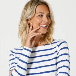 T-Shirt En Topje<Blancheporte T-shirt in biokatoen met lange mouwen en marinestrepen wit / blauw