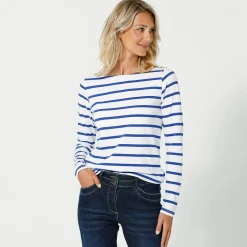T-Shirt En Topje<Blancheporte T-shirt in biokatoen met lange mouwen en marinestrepen wit / blauw